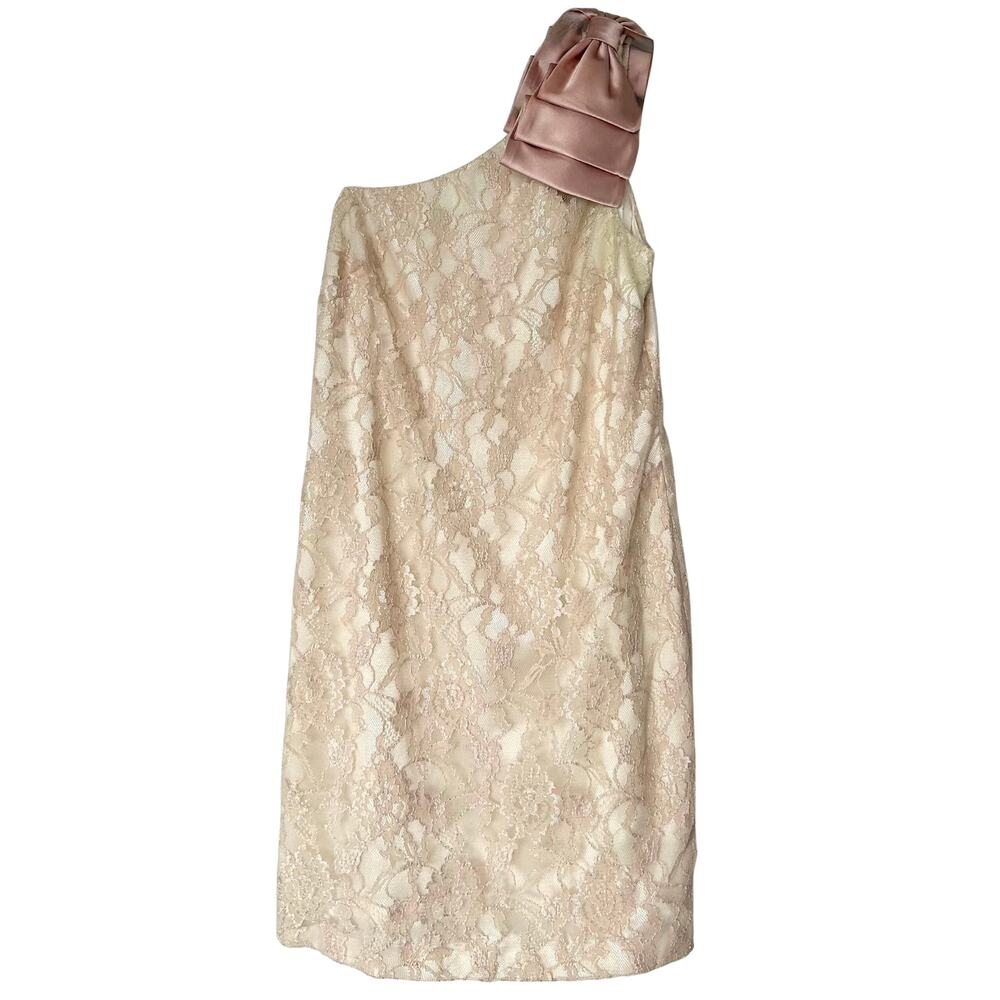 Aidan Mattox One Shoulder Lace Dress Blush Ivory Bow Size 8